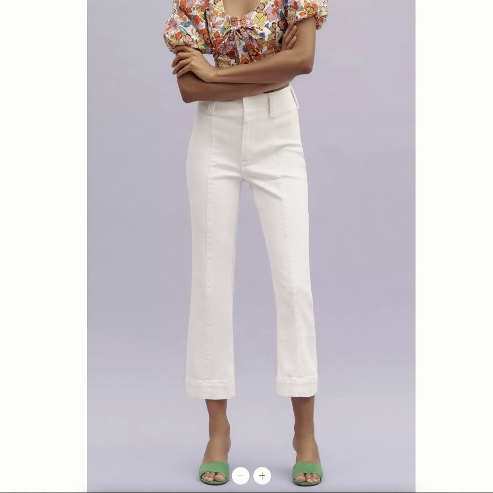 NWT Pilcro White Slim 70s High-Rise Crop Flare Jeans Anthropologie Size 28